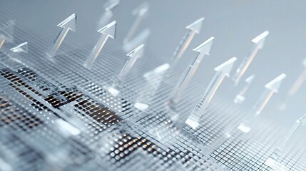 Obraz premium Semi-Transparent 3D Mesh with Rising Bars and Arrows Concept