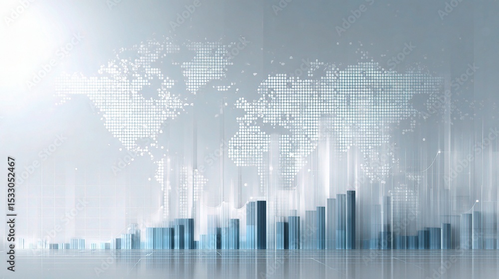 Poster minimalistic technology background with subtle world map design