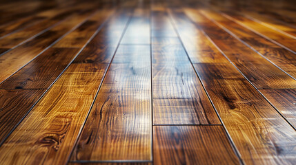 Detailed close-up of polished wooden floor, highlighting rich textures and natural grain patterns, reflecting light and enhancing the ambiance of interior environments