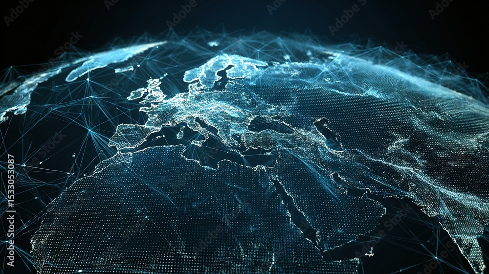 Poster digital network connection structure with data visualization elements