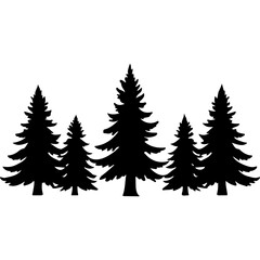 Obraz premium Black Conifer Tree Silhouettes in a Row on White