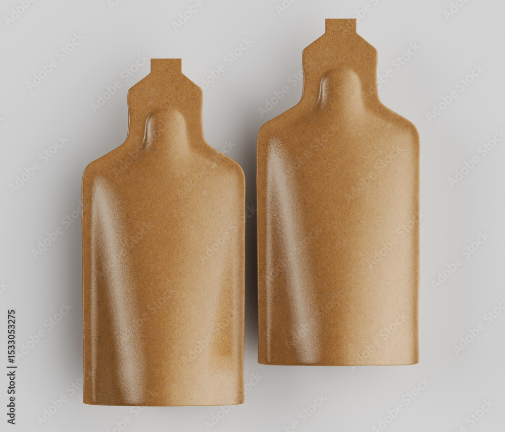 Poster two abstract tan bottle shaped objects against a plain neutral backdrop ideal for conceptual design 