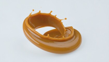 Liquid sweet melted caramel, delicious caramel sauce or maple syrup swirl 3D splash.
