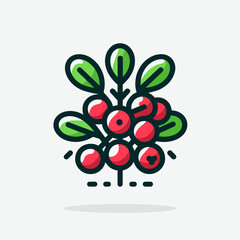 Lingonberries on a branch with vibrant leaves in a colorful design and copy space