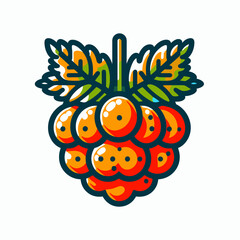 Cloudberries with vibrant leaves in a colorful illustration and copy space