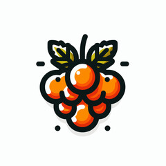 Cloudberries on a branch with vibrant leaves in a colorful design and copy space