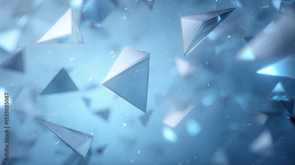 Poster abstract animation of multiple triangles emitting light in blue