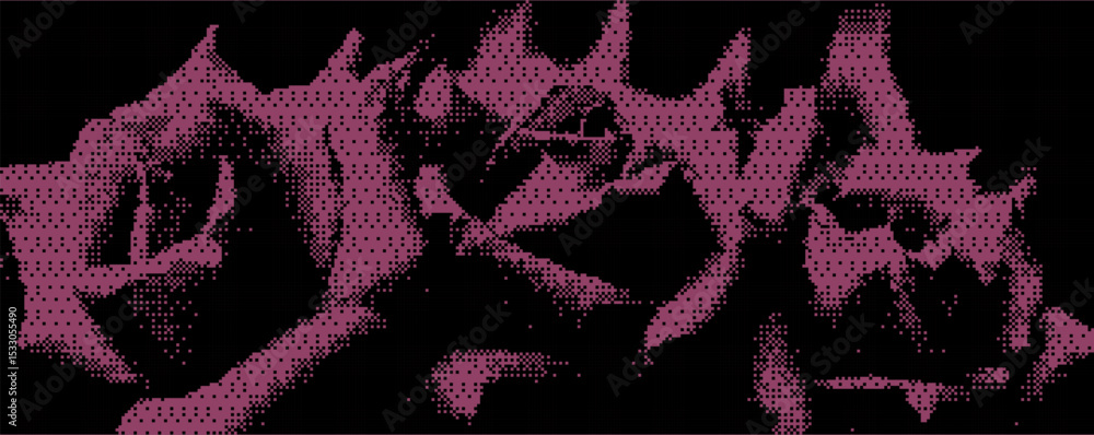 Poster digital artwork featuring stylized roses in a fragmented geometric pattern with a deep maroon color 