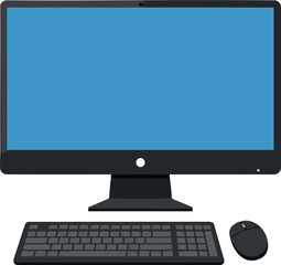 Fototapeta premium Desktop computer with keyboard and mouse vector illustration technology device digital screen 