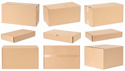 Various cardboard boxes for shipping, isolated, white background, mockup