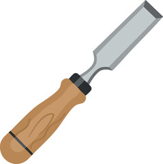 Woodworking chisel tool with wooden handle and metal blade vector illustration 