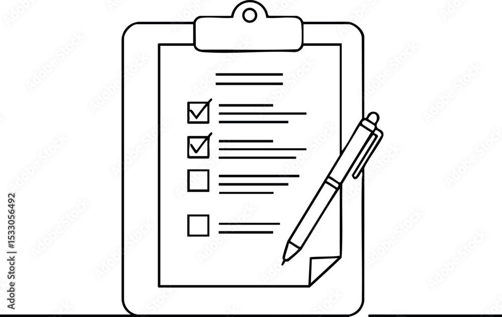 Aufkleber checklist clipboard with pen and boxes for tasks and notes vector illustration