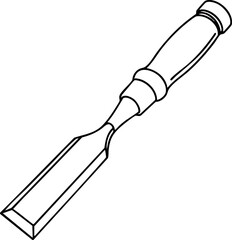 Woodworking chisel tool with wooden handle line art vector illustration 