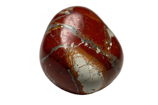 Polished red jasper tumbled stone healing crystal metaphysical properties on transparent background