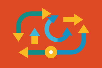 Complex Process Illustrated with Arrows on Orange Background
