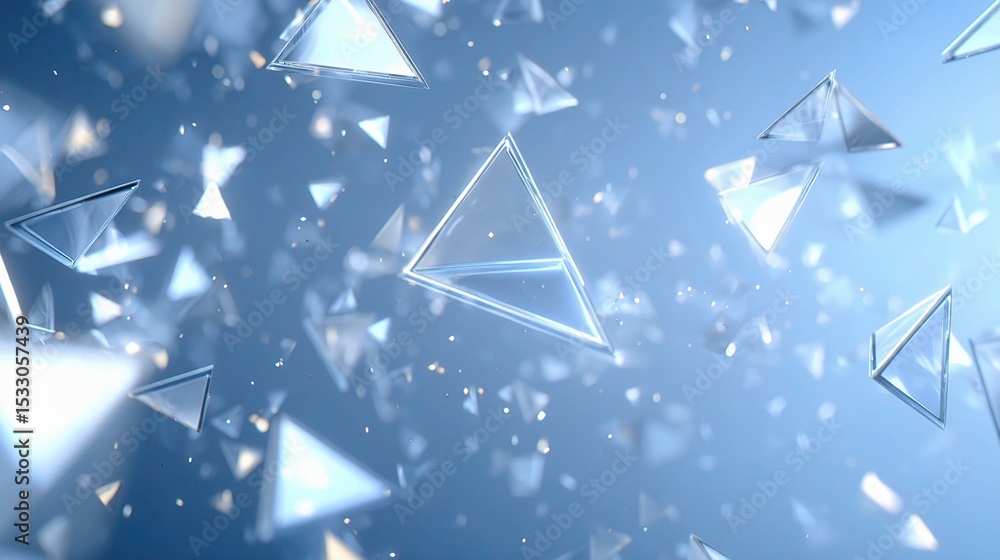 Poster abstract animation of multiple triangles emitting light in blue background