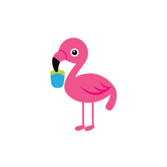 Stylish Flamingo with Drink and Towel – Trendy Poolside Vacation Clipart