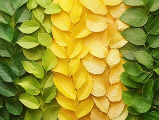 Vertical Strips of Leaves in Yellow-Green Gradient — Botanical Composition of Seasonal Transition and Color Harmony
