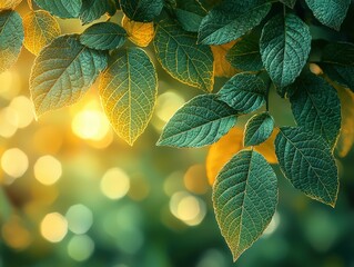 Sunlit Green Leaves with Soft Bokeh — Close-Up Botanical Texture for Nature, Eco, and Wellness Themes