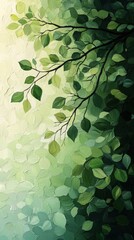 Artistic Green Tree Branches on Gradient Background — Textured Nature Illustration for Design, Editorial, and Wellness Themes