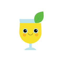 Lemonade Glass with Cute Face and Mint Leaves – Refreshing Summer Drink Clipart