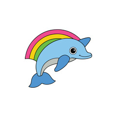 Dolphin Jumping Over Rainbow – Magical Ocean Animal Clipart for Summer