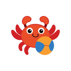 Cute Crab Holding Beach Ball – Adorable Ocean Animal Summer Clipart