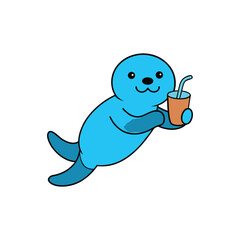 Cool Otter Floating with Drink in Hand – Cute Animal Summer Fun Illustration