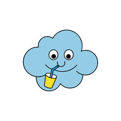 Cloud Sipping Lemonade – Kawaii Summer Weather Character Clipart