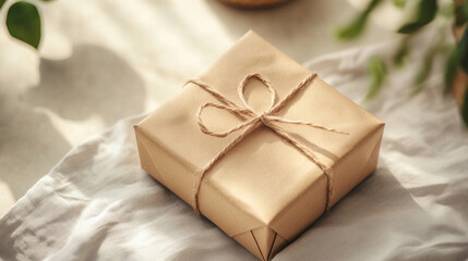 Elegant Kraft Gift Box Packaging Mockup Featuring a Zero Waste Aesthetic in a Clean Minimalistic Environment