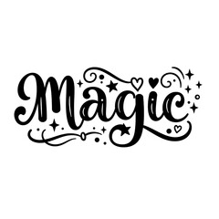"Magic Lettering with Decorative Stars and Hearts – Hand-Drawn Fantasy Typography on Transparent Background"