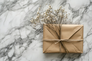 Kraft Paper Gift Envelope Elegantly Arranged with Delicate Dried Flowers and Rustic Twine for Gifting Moments
