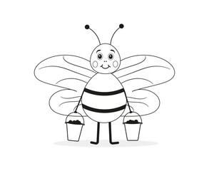 Cute honey bee black icon.  Vector  Illustration, cartoon style