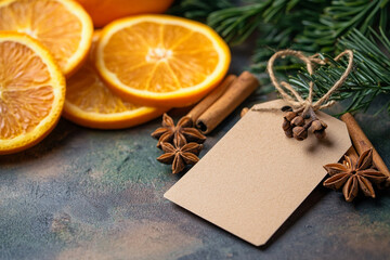 Kraft Paper Gift Tag Elegantly Arranged with Winter Spices Like Cinnamon Sticks and Star Anise for Gift Wrapping