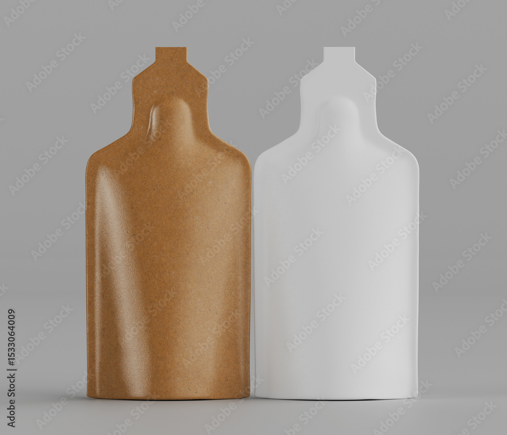 Aufkleber two empty pouch style containers in different colors against a neutral background for branding and p