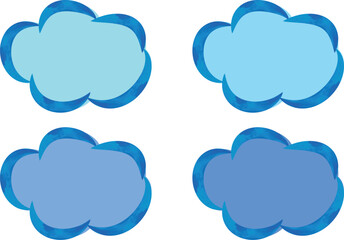 blue colorful abstract thick art outline clouds shapes set