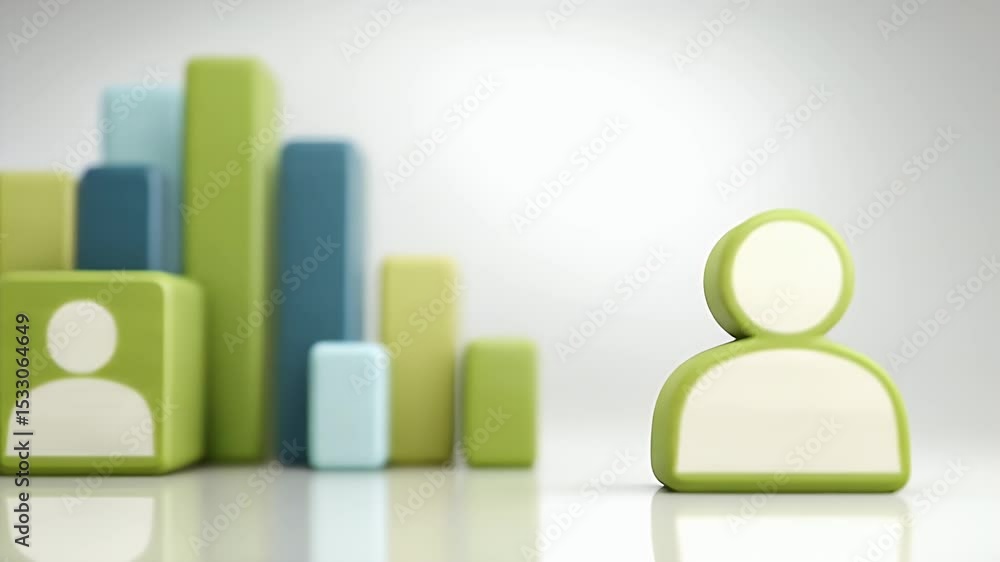 Poster animated bar graph with user icons illustrating growth