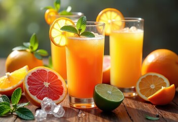 vibrant citrus fruits juicing display fresh oranges lemons limes grapefruit colorful arrangement healthy refreshing ingredients, juice, halved, peel, slice, ripe