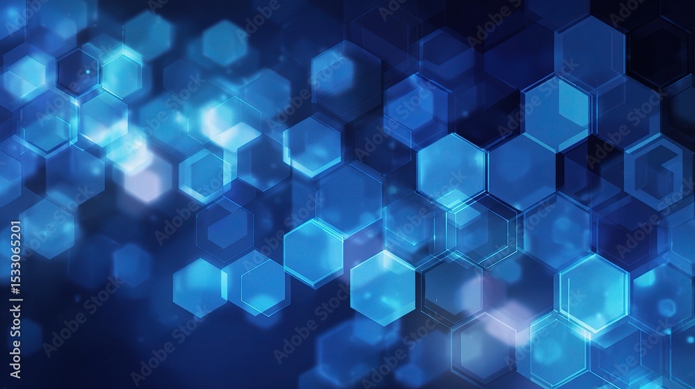 Poster abstract blue geometric background with hexagonal shapes and glow