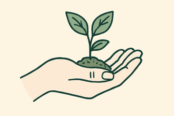 Hand-Drawn Nurturing Hand with Sprout – Environmental Care Vector Illustration