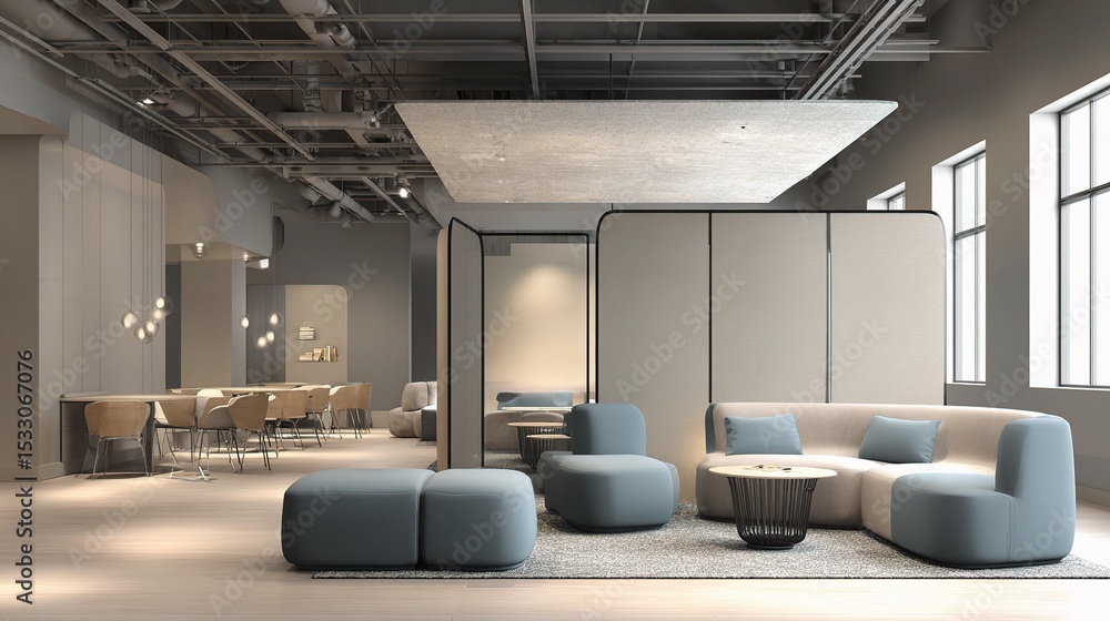 Aufkleber modern open concept meeting room with partition walls and soft seating
