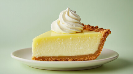 A beautifully arranged key lime pie topped with a generous dollop of whipped cream for dessert lovers