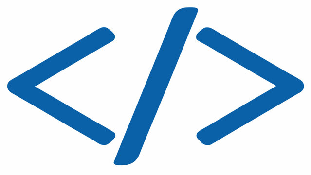 Blue Code Brackets and Slash Symbol on Transparent Background