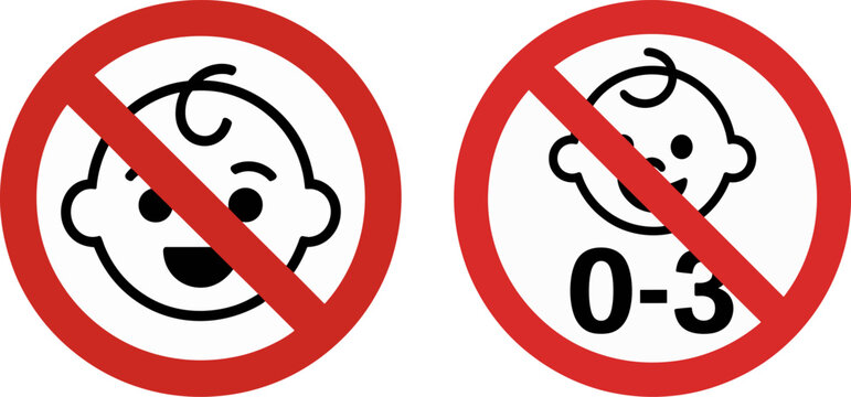 Not Suitable for Children Under 3 Years Sign – Prohibition Symbol with Crossed-Out Baby Face for Packaging Safety


