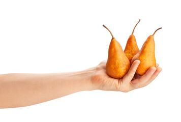 pear in hand path isolated on white