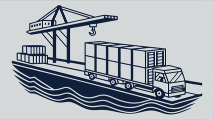 Obraz premium Port Cargo Truck and Crane Operation