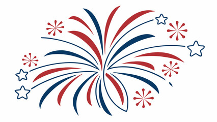 Fototapeta premium Red White and Blue Fireworks with Stars and Floral Bursts