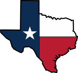 Map of Texas with State Flag Colors and Lone Star Illustration

