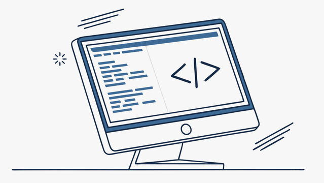 Simple Line Art Illustration of a Computer Screen Displaying Code