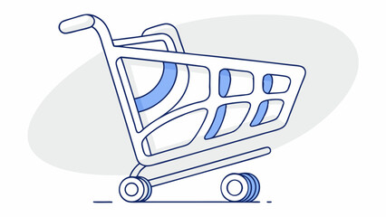 Stylized Shopping Cart Illustration with Blue and White Colors